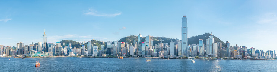 Panorama of skyline of Victoria Harbor in Hong Kong city © leeyiutung