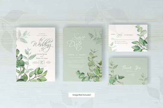 greenery wedding invitation card with arrangement eucalyptus
