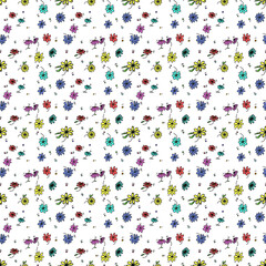  Seamless pattern with colored flowers on white background