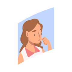 Videoconference and Web Meeting with Woman Character Engaged in Online Communication in Real Time Vector Illustration