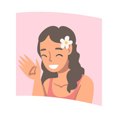 Videoconference and Web Meeting with Woman Character Engaged in Online Communication in Real Time Vector Illustration