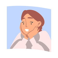 Videoconference and Web Meeting with Woman Character Engaged in Online Communication in Real Time Vector Illustration