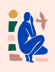 Matisse-inspired Abstract Art of the Female Figure and Organic Shapes in a trendy minimalist style. Vector collage
