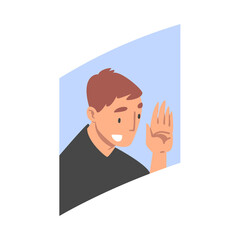 Videoconference and Web Meeting with Bearded Man Character Engaged in Online Communication in Real Time Vector Illustration