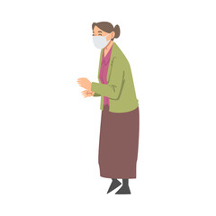 Senior Woman Wearing Face Mask in Standing Pose Vector Illustration