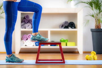 Woman Using Jumping Stool During Training