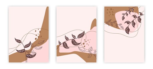 Set of Abstract poster with floral and botanical illustration. Usable for cover, wall art, greeting, banner, and print. Vector design with place for the text.