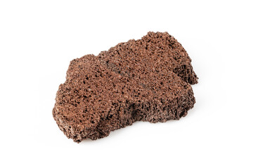 Pumice stone close up and copy space. Pumice stone isolated on white background and dry natural plants. Beauty concept. Background for cosmetic product branding, identity and packaging inspiration.