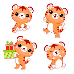 Set of kawaii tigers