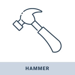 Carpenter steel hammer outline icon. Vector monochrome illustration isolated on white background. Hand construction tool for renovation work.