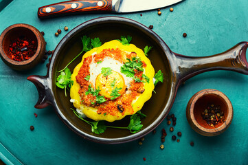 Baked stuffed squash or patisson