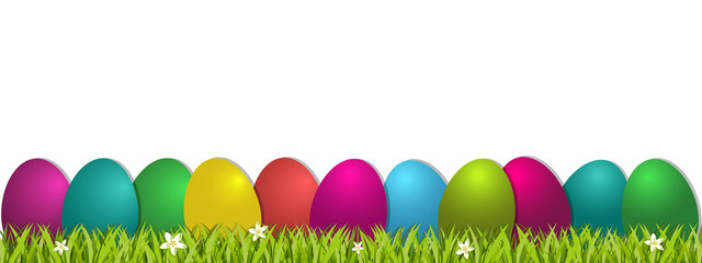 Easter Concept Banner - Colorful Vector Illustration With Eggs And Grass - Isolated On White Background
