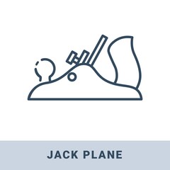 Carpenter iron jack plane outline icon. Vector monochrome illustration isolated on white background. Hand construction tool for renovation work.