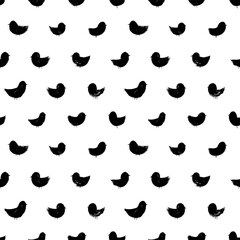 Doodle birds vector seamless pattern. Hand drawn stylized birds, modern animal abstract background. Black brush strokes, silhouette shapes.  Background for prints, textile, web design, wrapping paper.
