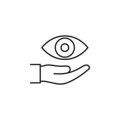 Eye on hand icon line style isolated on white background. Vector illustration
