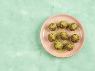 Matcha tea energy balls with nut butter and dried fruit