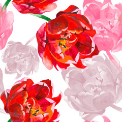 Tulips watercolor on white background seamless pattern for all prints.