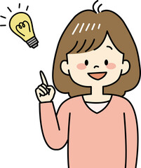 ひらめいた女性のイラスト（上半身）