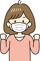 マスクで感染予防をする女性のイラスト（上半身）