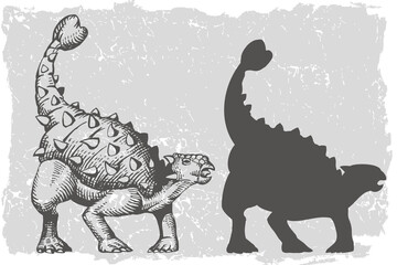 Fototapeta premium Dinosaur Ankylosaurus grafic hand drawn and silhouette illustration