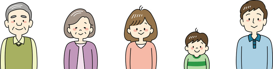 3世代家族のイラスト（上半身）