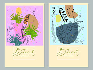 Set of botanical floral abstract background vector illustration. Luxury pattern design with leaves and shapes for wall print, cards, banner, template,cover,decoration.