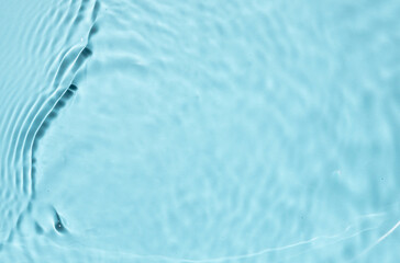 Summer banner background. Blue liquid colored clear water surface texture with splashes bubbles. Trendy blue nature background.  
Blurred or defocused transparent  clear  water.

