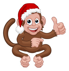 Christmas Monkey Cartoon Character in Santa Hat