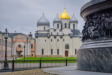 Scenic view of the Sofia Cathedral and Millenium Bell in Veliky Novgorod