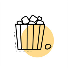 single large glass of popcorn icon on yellow and white background