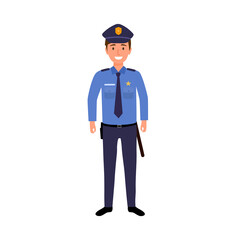 Police officer character concept vector illustration on white background. Smiling policeman.