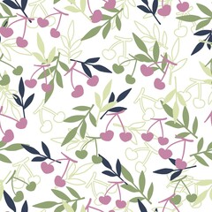 Spring Cherries Plant Garden Vector Graphic Seamless Pattern