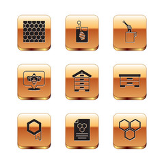 Set Honeycomb, Hive for bees, Bee, dipper stick with honey, and icon. Vector
