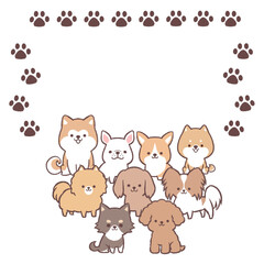 犬たちと足跡のフレーム