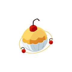 Fancy cupcake shaped planet, flat vector illustration isolated on white.