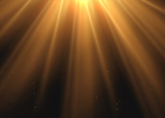 Sun rays light on black background