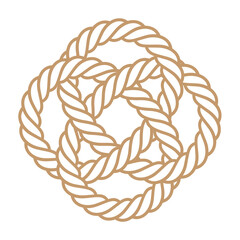 Vector silhouette twisted line rope circle mat. Mandala - Cloverleaf. Isolated on white background. © Jan