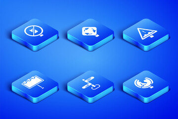 Set Road traffic sign, No cell phone, Billboard with lights, Roundabout and Uneven road ahead icon. Vector