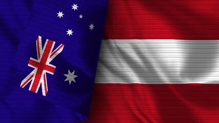 Austria and Australia Realistic Flag – Fabric Texture 3D Illustration