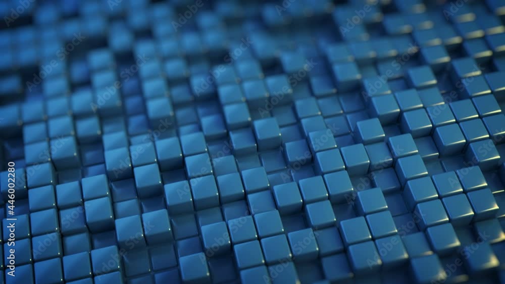 Poster blue glossy cubes. seamless loop 3d render animation