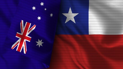 Chile and Australia Realistic Flag – Fabric Texture 3D Illustration