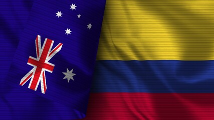 Colombia and Australia Realistic Flag – Fabric Texture 3D Illustration