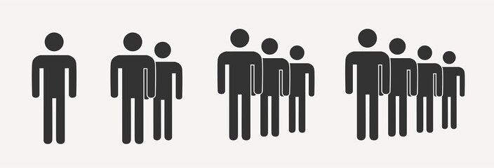 Obraz premium Simple crowd icon, group of people silhouettes standing in rows set
