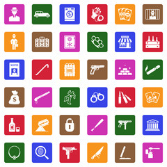 Mafia Icons. White Flat Design In Square. Vector Illustration.