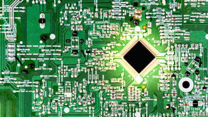 Top view close up black central processing unit mock up  with gold light effect