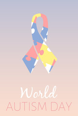 Fototapeta premium World Autism Day poster or banner with ribbon symbol, flat vector illustration.