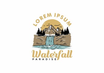 Obraz premium Colorful illustration drawing of waterfall