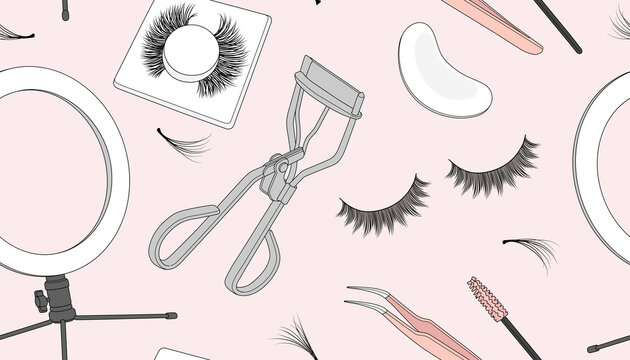 Seamless pattern with different eyelash extension tools