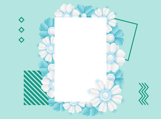 Social media post template with floral paper cut style element. Vector banner design templates in simple modern style with copy space for text, flowers and leaves. Wedding invitation backgrounds