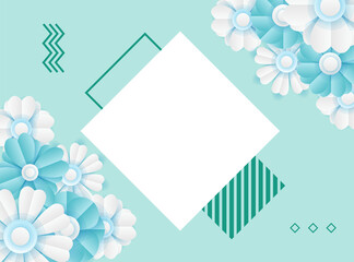 Social media post template with floral paper cut style element. Vector banner design templates in simple modern style with copy space for text, flowers and leaves. Wedding invitation backgrounds